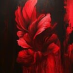 Dramatic red flower with rich details against a black background.