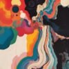 Vibrant abstract swirls and circles on a black background.