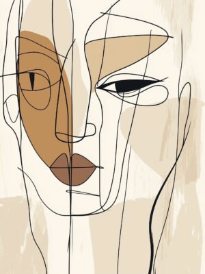 Minimalist abstract face with earthy tones.