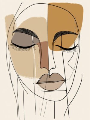 Minimalist abstract face with soft, muted tones.