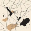 Abstract painting with black lines and organic shapes on a beige background.