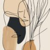 Abstract line art of two faces with organic shapes in earthy tones.