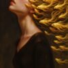 A peaceful profile of a figure with golden fish flowing from her hair, set against soft warm tones, symbolizing the connection between the conscious and subconscious mind.