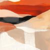 Abstract landscape in soft oranges and creams with gentle brushstrokes and a black line, evoking tranquility.