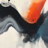 Abstract art with sweeping gray and black curves, vibrant orange splashes, and hints of blue, evoking change and continuity.