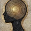 A deep black silhouette set against a textured background with concentric gold circles, symbolizing introspection, energy, and self-awareness.