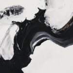 Monochrome abstract art with black and white strokes, highlighting contrast, fluidity, and grace.