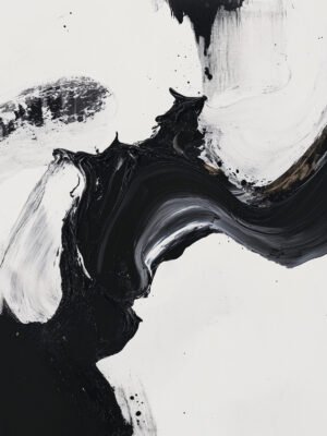 Monochrome abstract art with black and white strokes, highlighting contrast, fluidity, and grace.