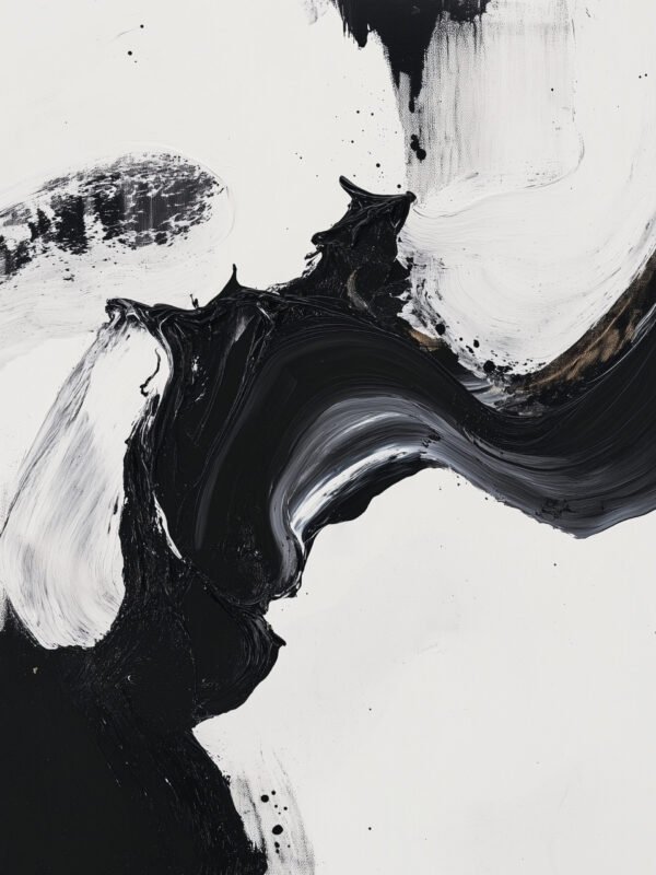 Monochrome abstract art with black and white strokes, highlighting contrast, fluidity, and grace.