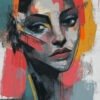 Abstract portrait painting with vivid colors and expressive brushstrokes.