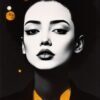 A modern art portrait of a confident woman, with vibrant orange splashes contrasting against monochromatic tones, emphasizing her strength, self-expression, and unique beauty.
