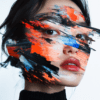 A figure's face adorned with bold, colorful strokes of red, blue, and orange, blending into a powerful representation of identity and self-expression through art.
