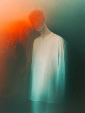 A surreal portrait with soft colors blending, motion blur, and minimalist features, creating a dreamlike, interpretive quality.