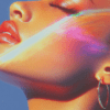A close-up profile with bold, radiant hues highlighting the face’s contours, creating depth, allure, and confidence.