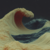 An abstract wave art piece featuring sculptural textures and rich colors that evoke the movement of the ocean, set against a starry sky, symbolizing the interplay between nature's elements and inner emotional currents.