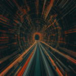 A futuristic tunnel with radiating lines and vibrant colors, evoking motion and speed, capturing the essence of acceleration and exploring themes of time, space, and exploration.