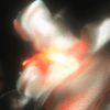 Swirling red and yellow light patterns on a dark background symbolize movement and transformation, inviting reflection on chaos and harmony.