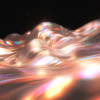 Flowing waves shimmering with iridescent colors, creating a sense of movement and tranquility. The dark background contrasts with the vibrant hues, highlighting the harmony of nature and abstraction.