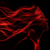 Abstract art of a red silhouette with flowing strands, symbolizing movement and vitality, set against a dark background to evoke passion, energy, and self-expression.