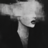 A monochrome painting of a partially obscured face, featuring smooth textures and blurred edges that evoke themes of anonymity and fleeting identity.
