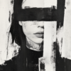 Black-and-white painting of a partially hidden face, with dramatic light and shadow interplay, evoking themes of mystery, anonymity, and introspection.