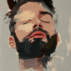 A serene close-up portrait of a man with a beard, featuring soft brushstrokes and a tranquil expression, inviting contemplation on peace and introspection.