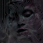 A mesmerizing abstract face formed by intertwining luminous lines against a dark background, evoking themes of perception, consciousness, and individuality.