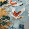 Hand-painted wall art of two cranes in mid-flight, surrounded by vibrant colors and gold leaf accents, symbolizing grace, freedom, and harmony with nature.
