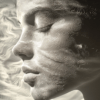 A peaceful profile with flowing lines and soft, monochromatic tones, capturing a sense of movement and stillness, symbolizing calmness and the fleeting nature of life.