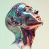 Abstract portrait of a stylized human face with flowing, iridescent colors and a liquid-like texture, evoking a sense of serenity and self-reflection.